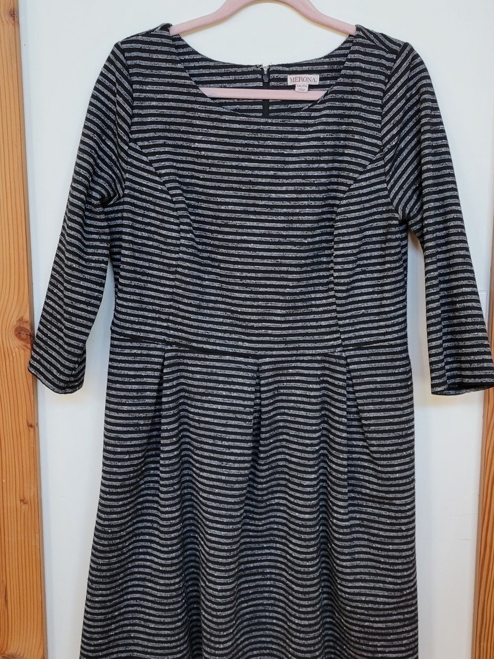 Merona Black & Gray Striped Fit-and-Flare Dress With Pockets!